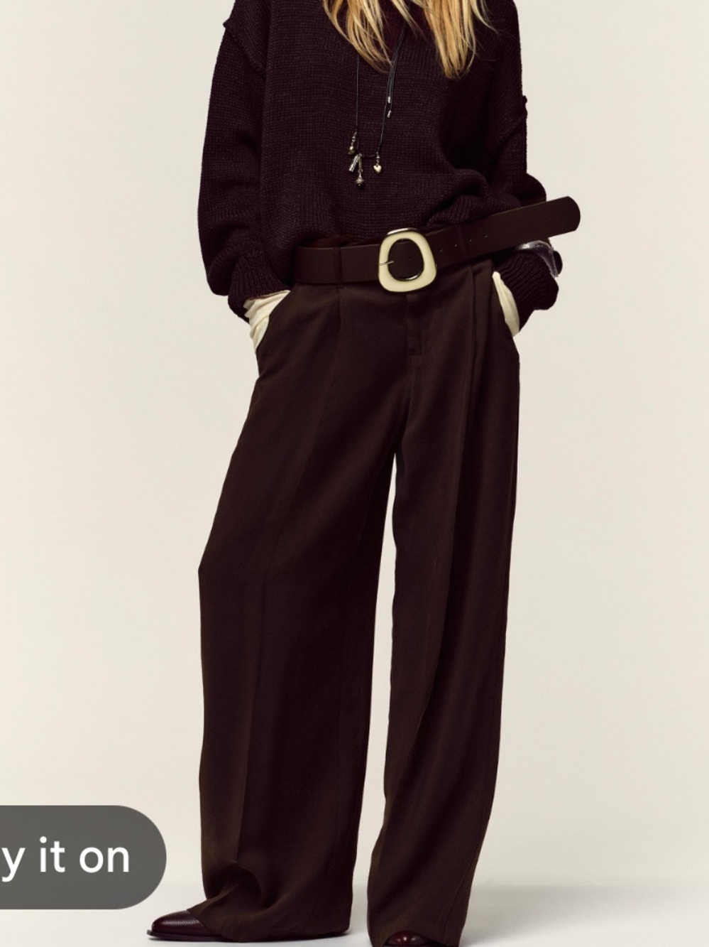 Zara Wide-Leg Pants in Deep Brown